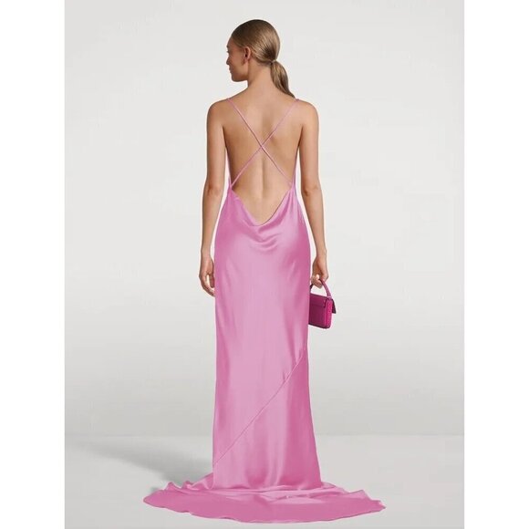 Norma Kamali Cross Back Bias Gown in Candy Pink Medium New Womens Long Dress - Picture 13 of 16